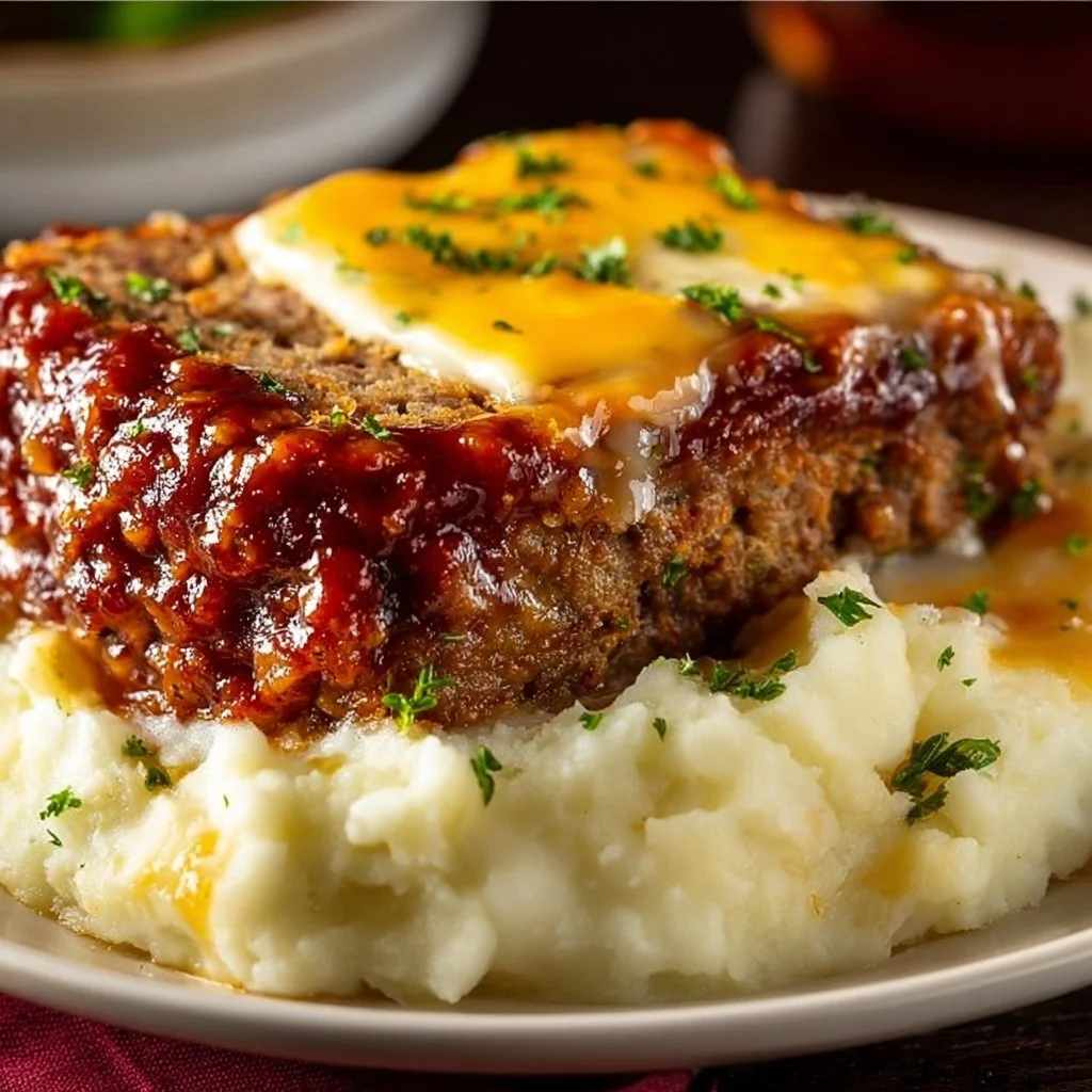 Meatloaf with Mashed Potatoes and Cheese