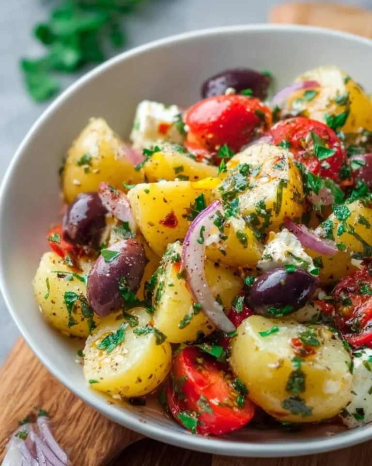 Mediterranean potato salad with fresh vegetables and herbs