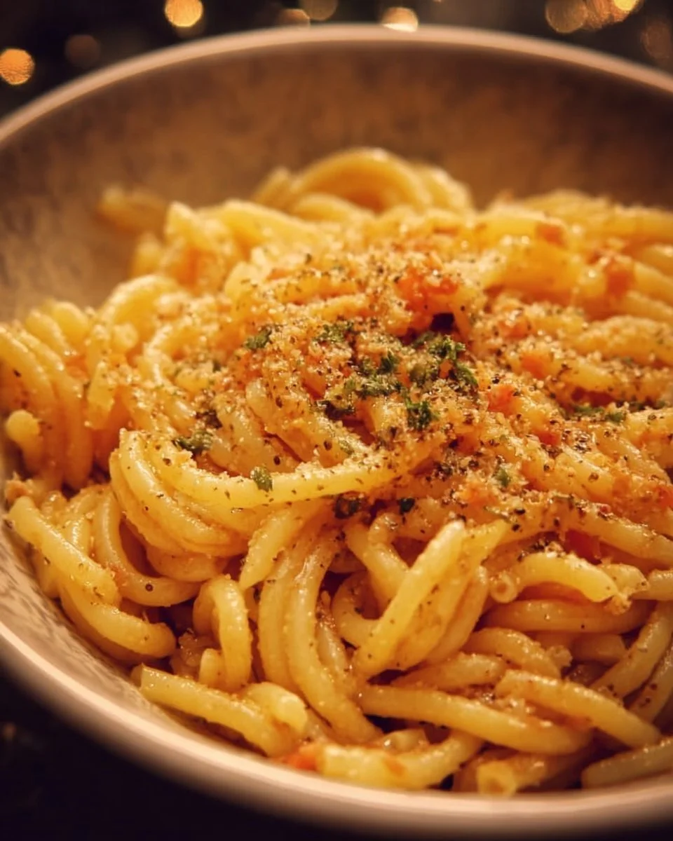 Bowl of Midnight Pasta with fresh ingredients and seasonings