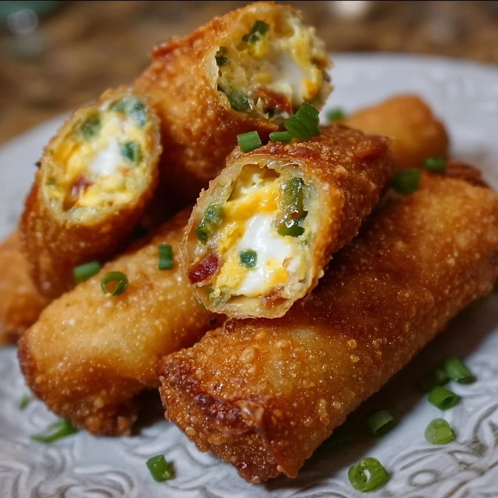 Mini jalapeno popper egg rolls served on a platter.