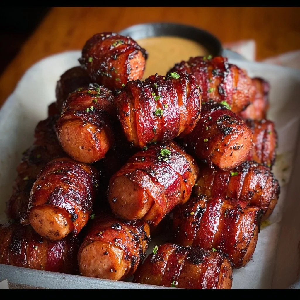 Mustard Hasselback Kielbasa Bites served on a platter