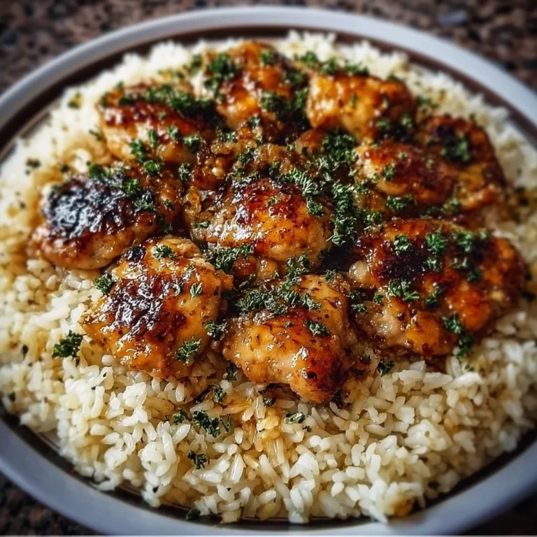 One-pan honey butter garlic chicken served with rice on a plate