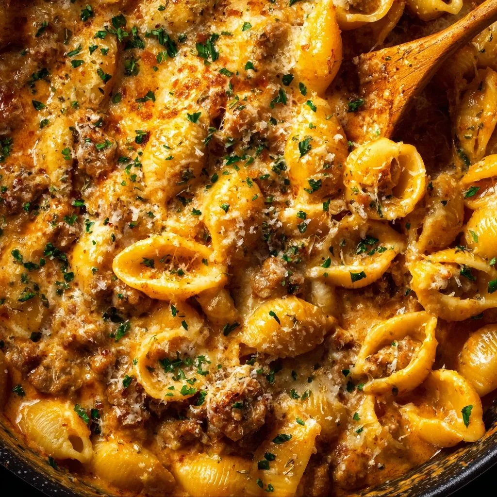 One Pot Cheesy Italian Sausage and Shells