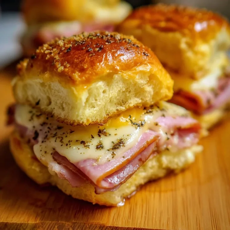 Delicious ham and cheese sliders on a platter, perfect for comfort food.