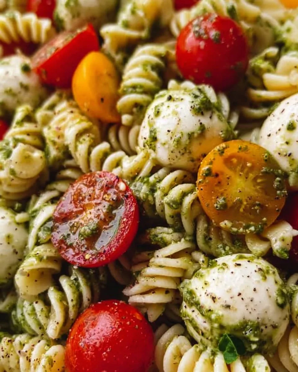 Pesto Pasta Salad with Tomatoes & Mozzarella