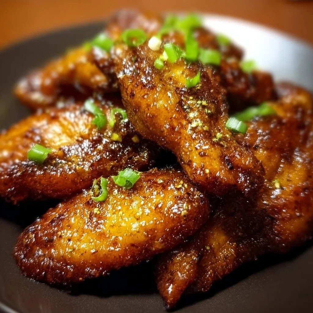 Delicious pineapple chicken wings garnished with herbs