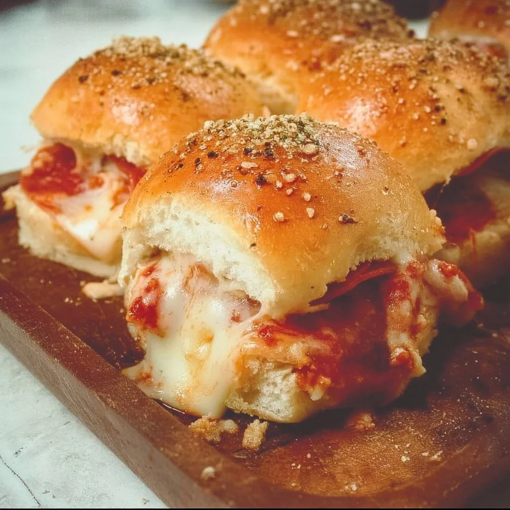 Delicious homemade Pizza Sliders with melted cheese and toppings