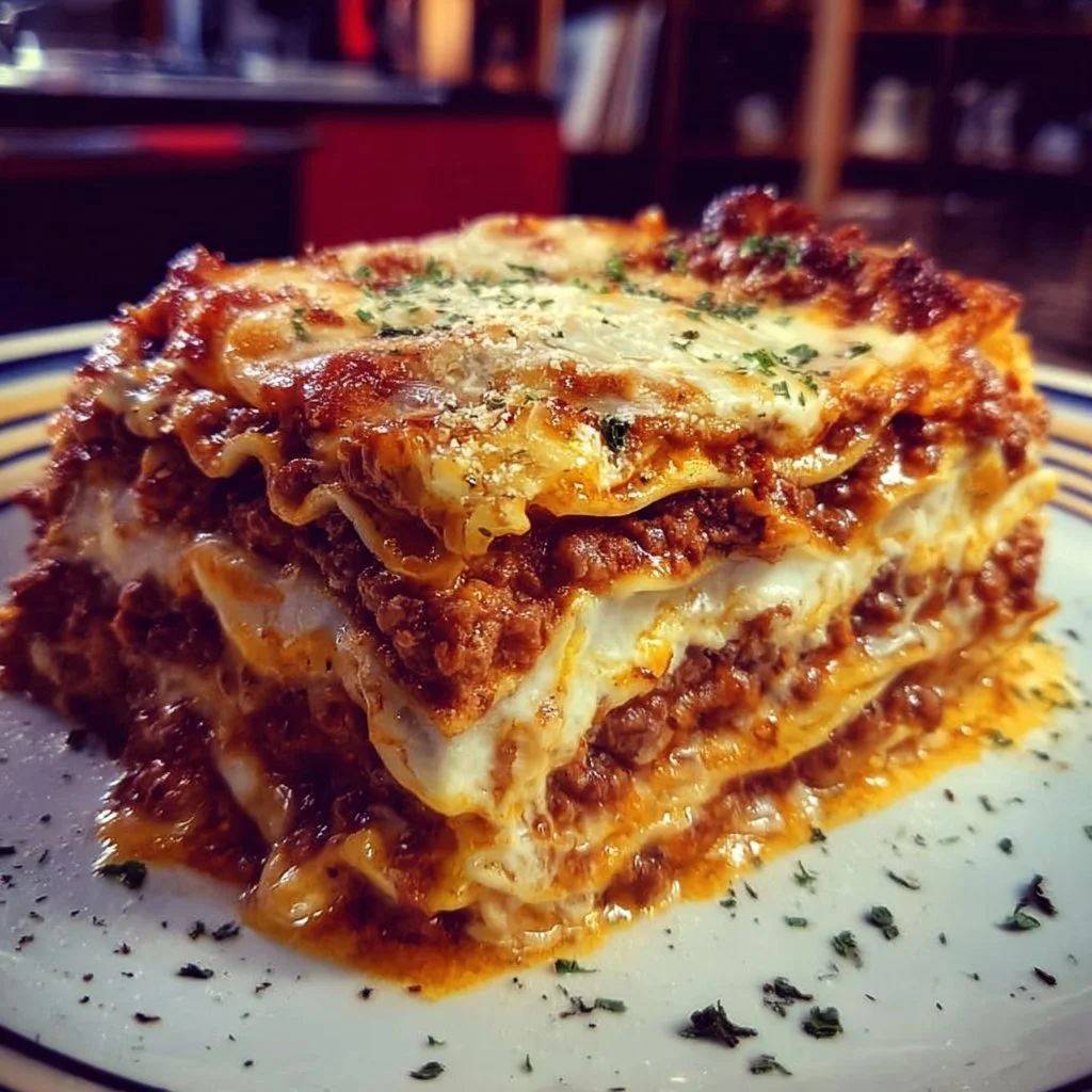 Delicious quick and easy lasagna served for the holidays