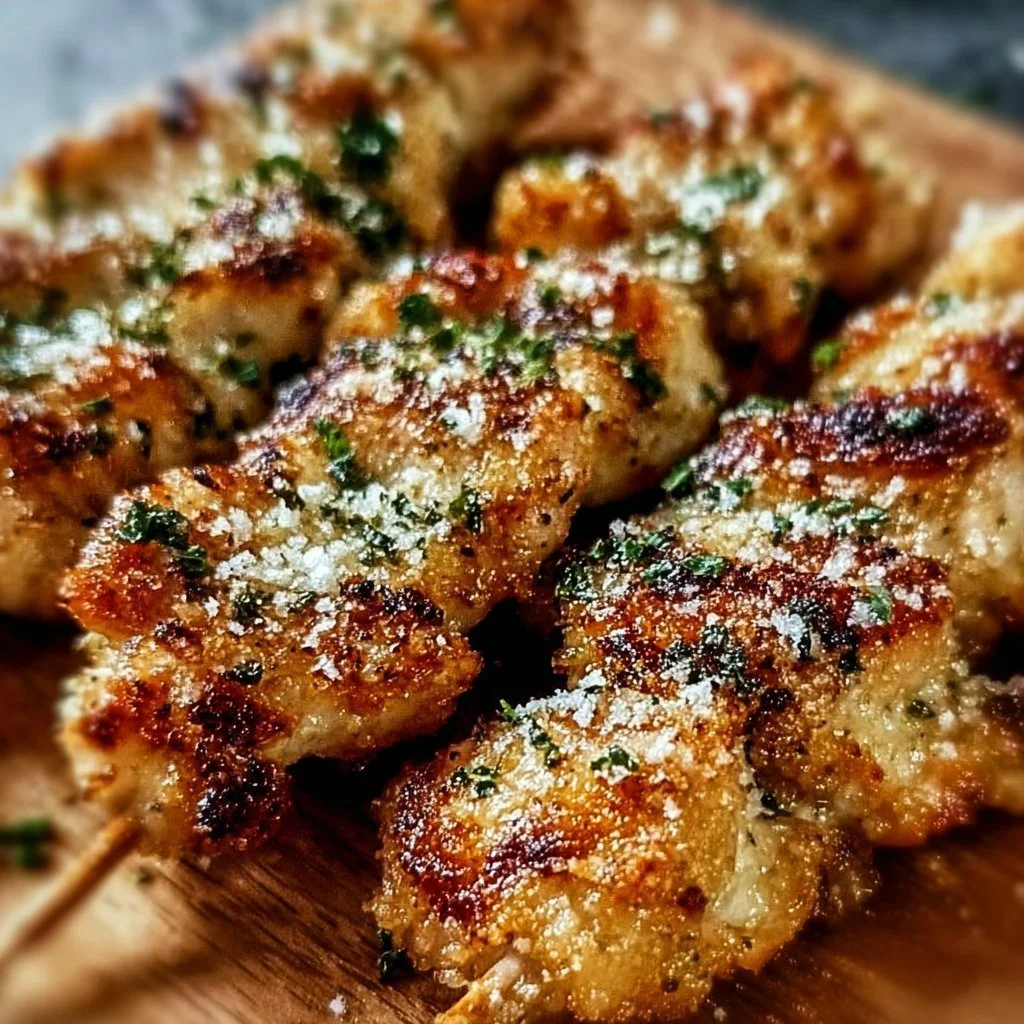 Sizzling air fryer garlic parmesan chicken skewers with herbs and spices