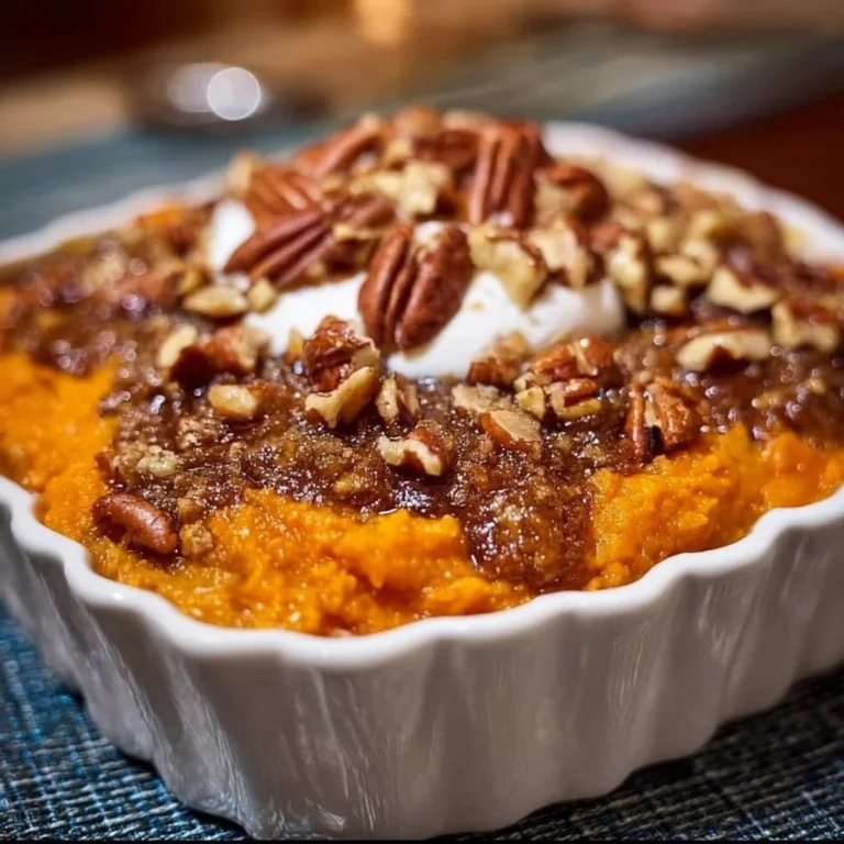 Delicious Southern sweet potato casserole topped with marshmallows and pecans