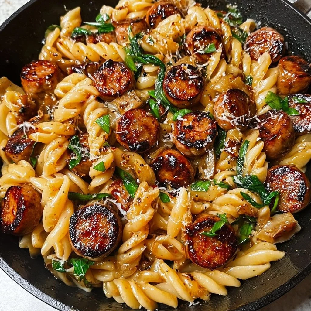 Sticky Honey Garlic Sausage Pasta