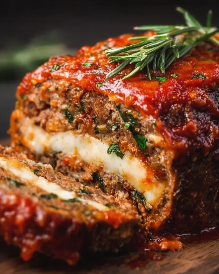 Delicious stuffed Italian meatloaf with herbs and cheese