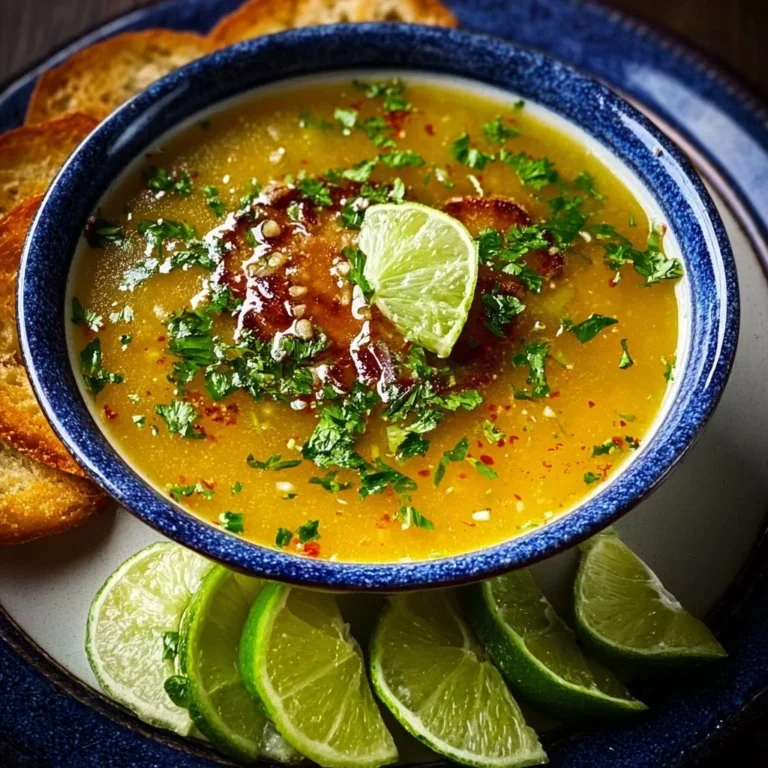Bowl of Tasty Mexican Garlic Soup garnished with fresh herbs and spices