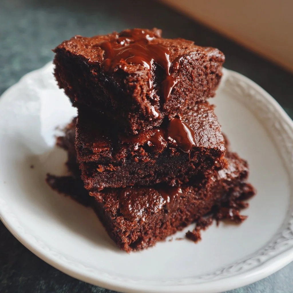 Delicious homemade 3 ingredient brownies on a white plate