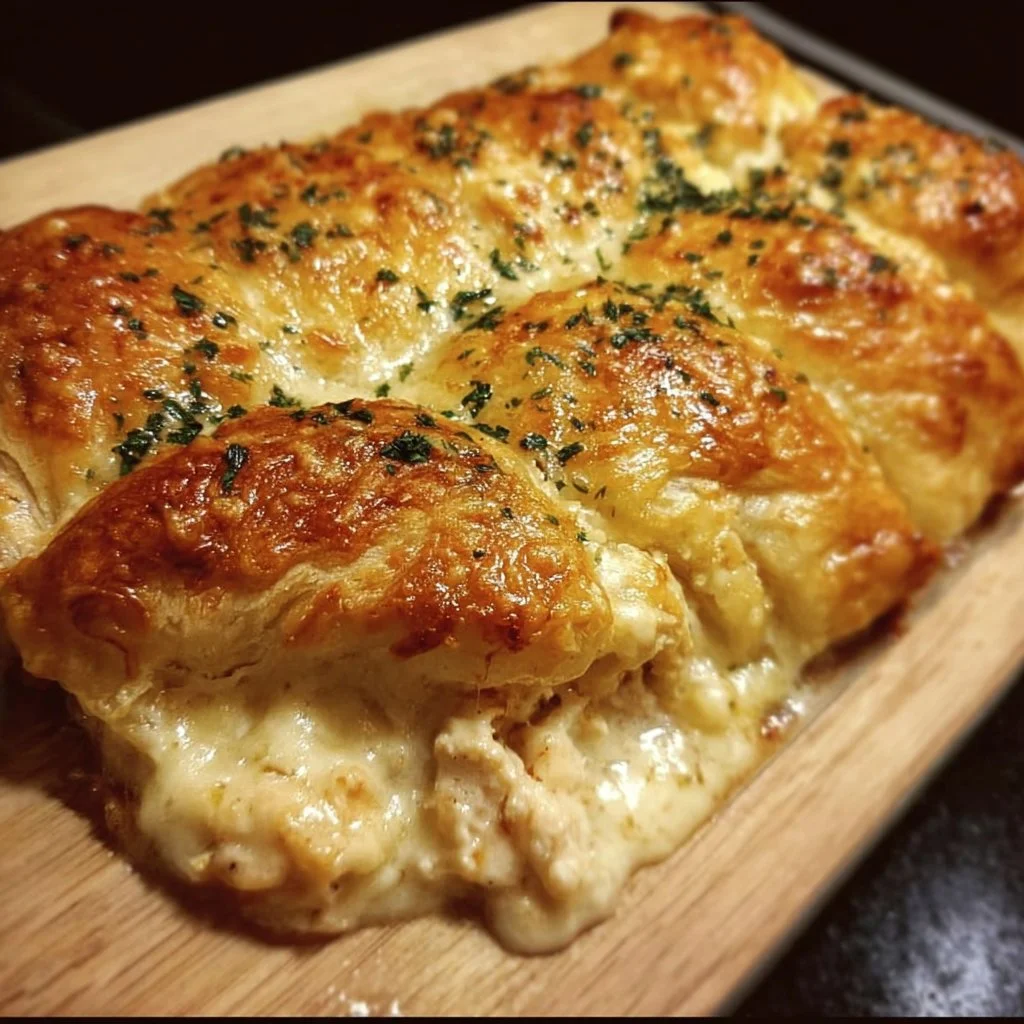 Cheesy Chicken Crescent Bake served in a dish