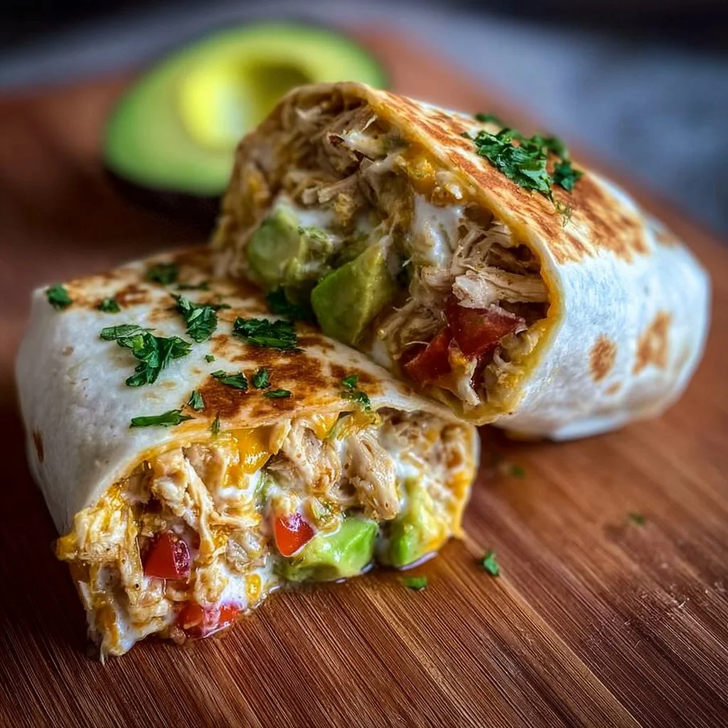 Delicious Chicken Avocado Ranch Burritos ready to be served