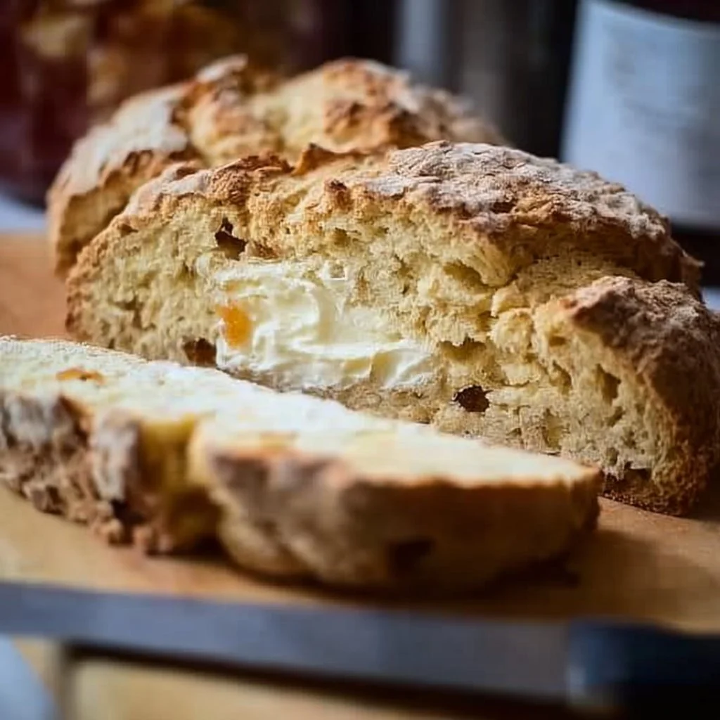 Loaf of classic gluten-free Irish soda bread on a wooden table