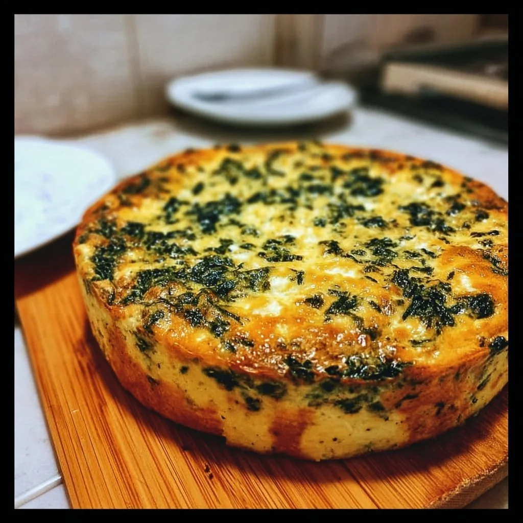 Delicious cottage cheese and spinach crustless quiche on a plate