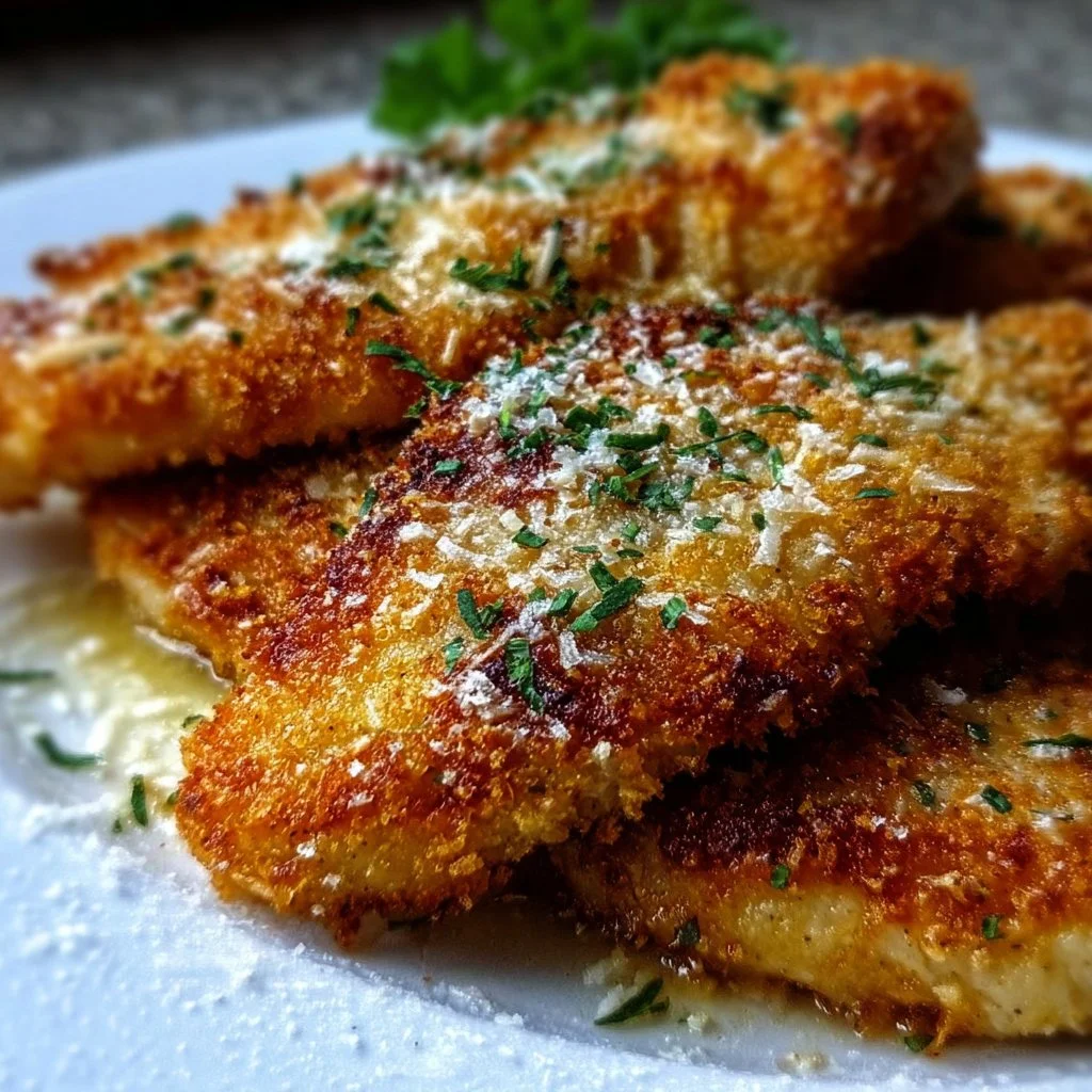 Crispy Baked Italian Parmesan Chicken garnished with herbs on a plate