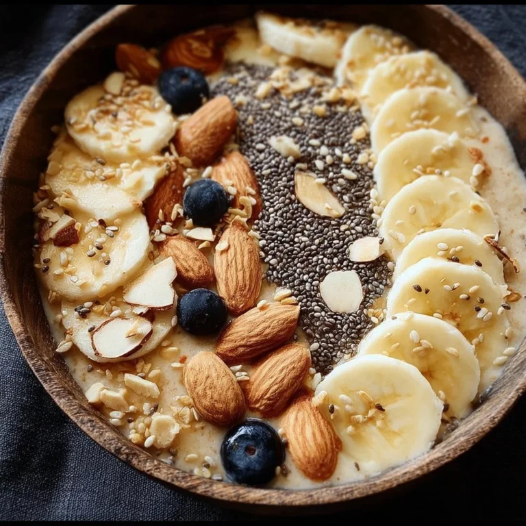Gluten-free banana almond breakfast bowl topped with fresh bananas and almonds.