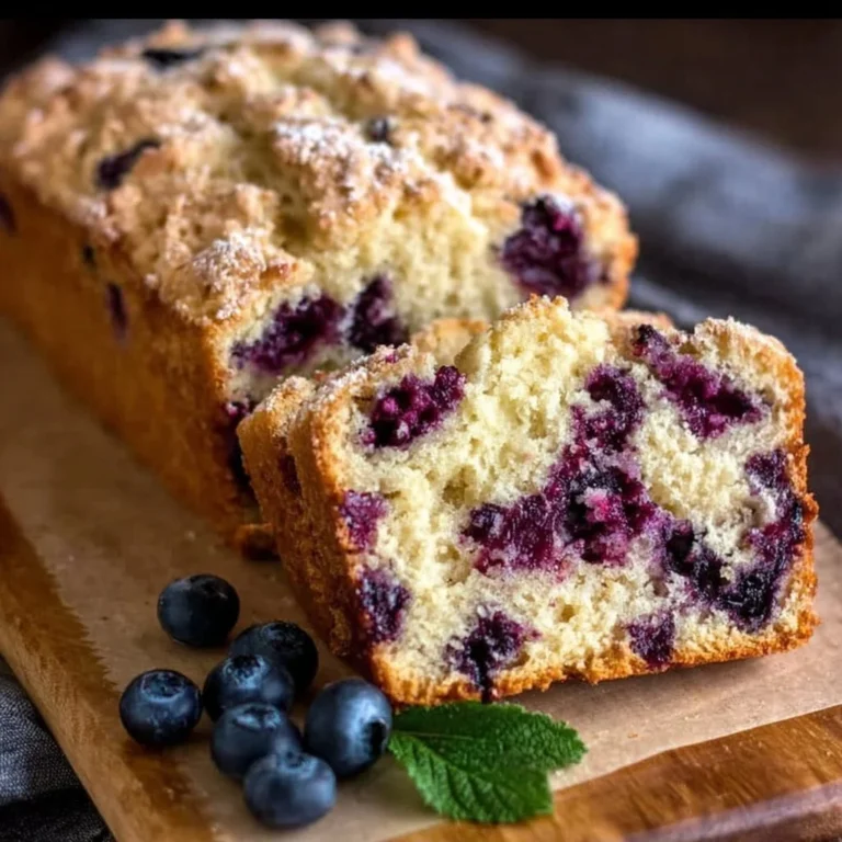 Gluten-free blueberry bread loaf with fresh blueberries