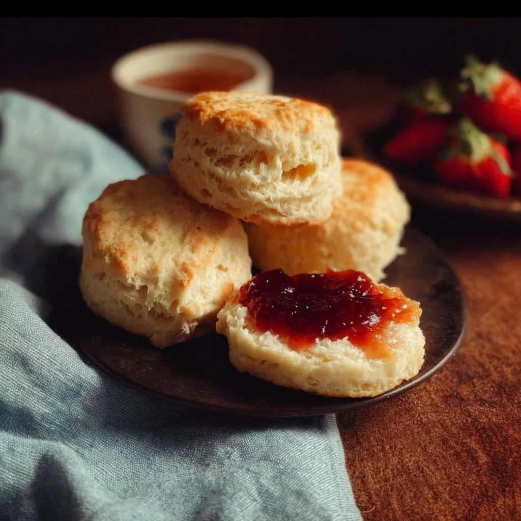 Freshly baked gluten-free buttermilk biscuits on a baking tray