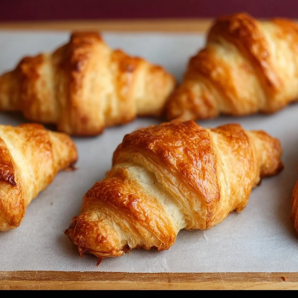 Homemade gluten free croissant on a rustic wooden table