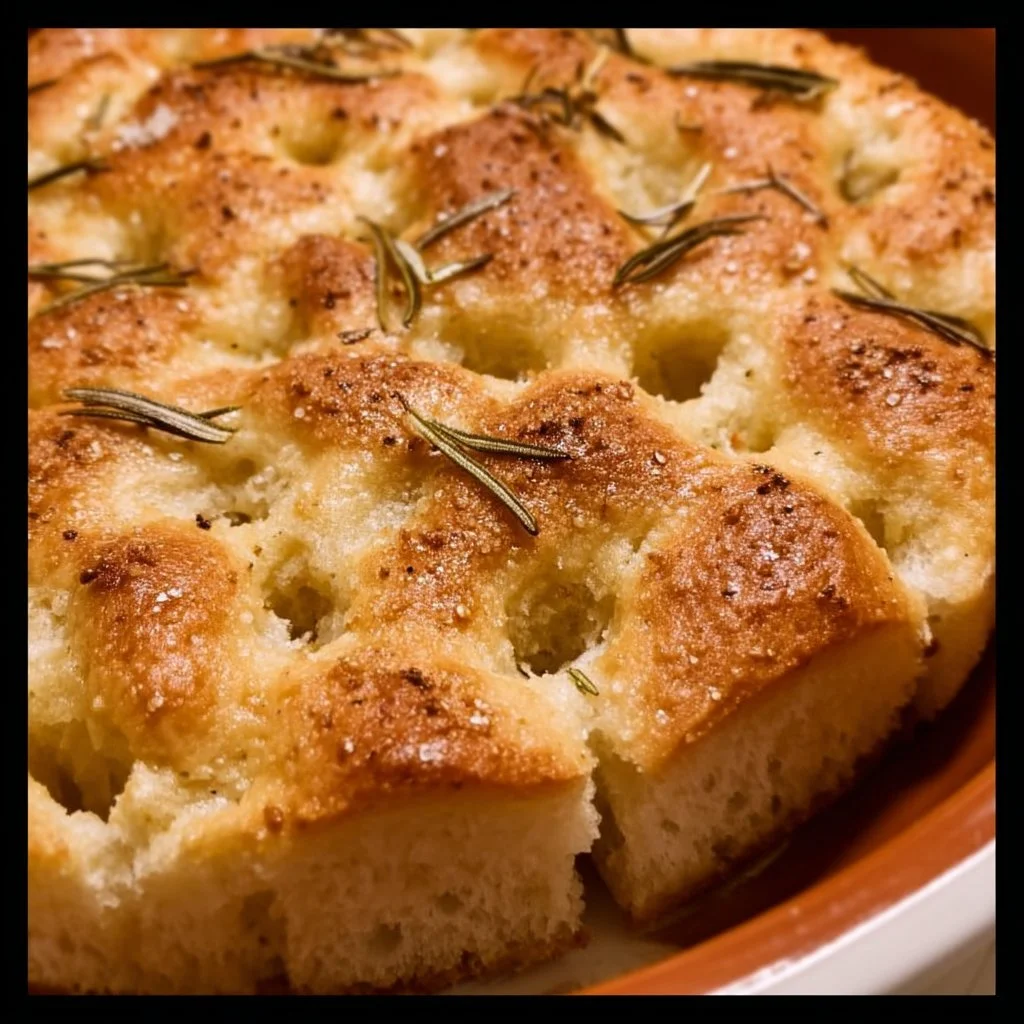 Delicious homemade gluten-free focaccia bread topped with herbs and spices.