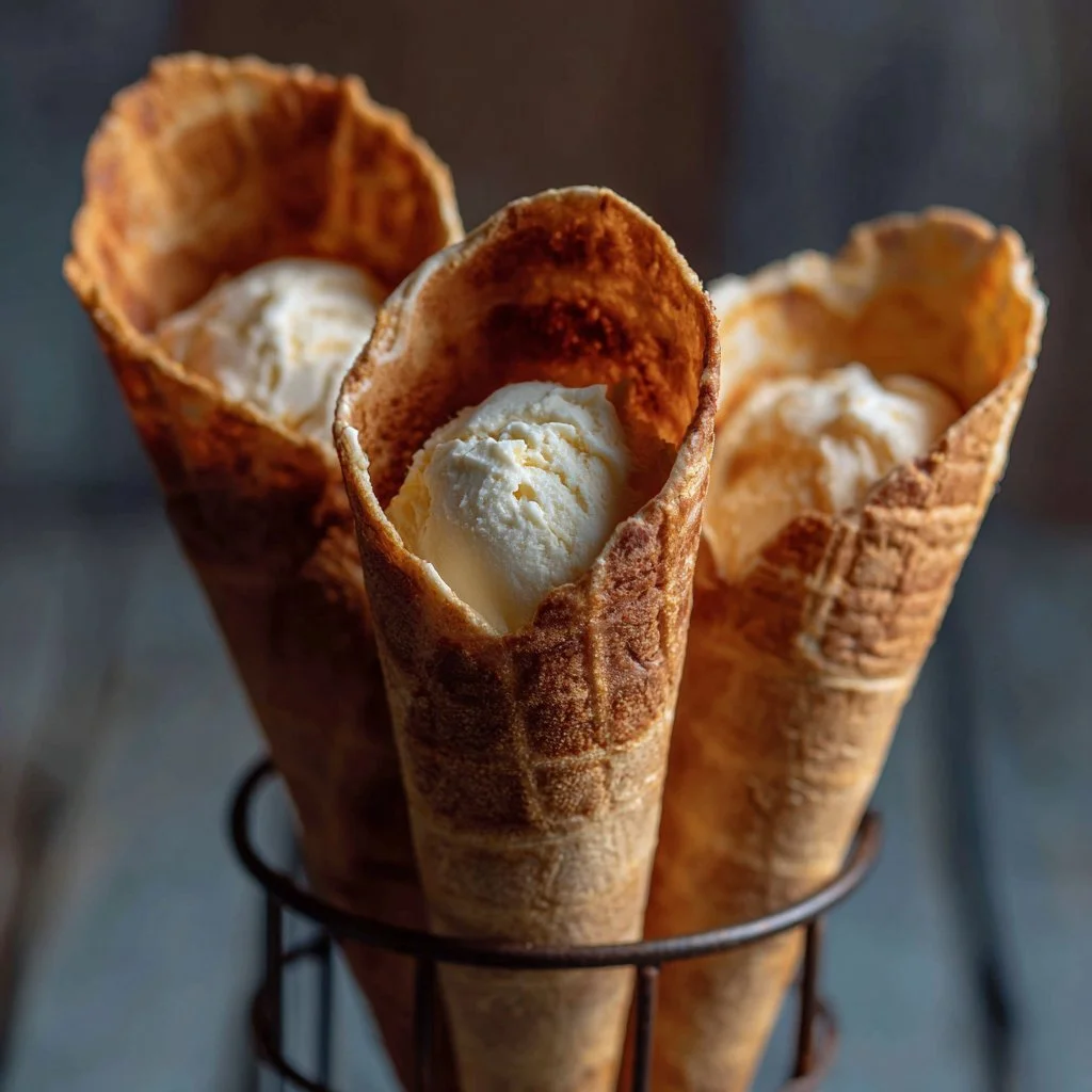 Gluten free ice cream cones topped with colorful sprinkles