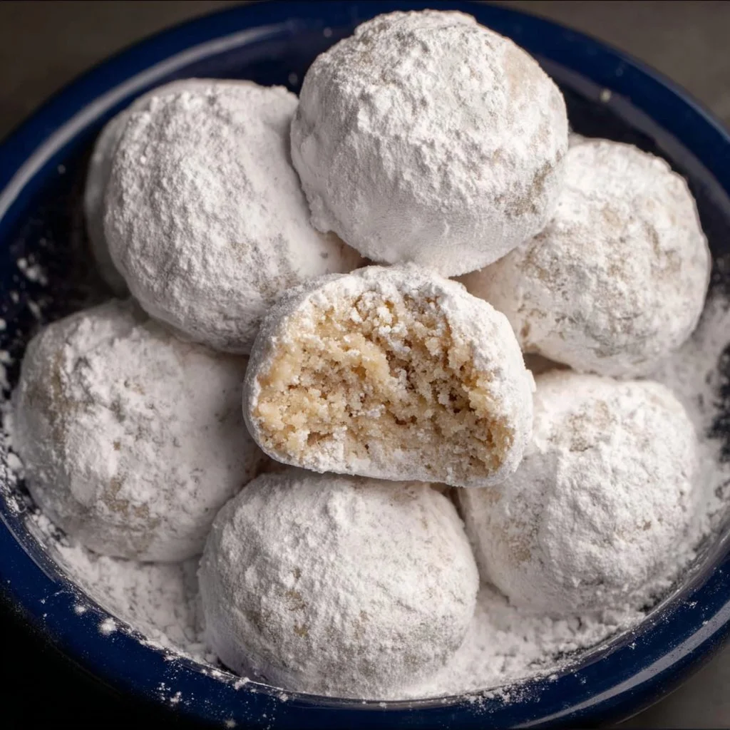 Gluten Free Mexican Wedding Cookies beautifully arranged on a plate.