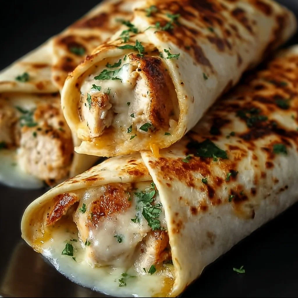 Delicious low carb cheesy garlic chicken wraps on a plate.