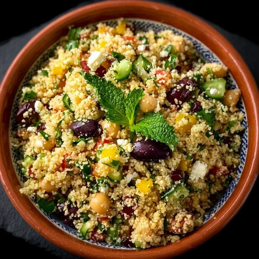 Colorful Mediterranean Couscous Salad with fresh vegetables and herbs