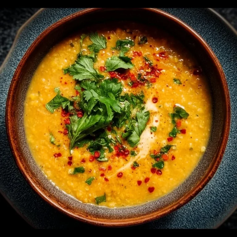 Bowl of Thai-inspired coconut lentil soup with fresh ingredients