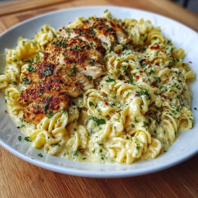 Creamy garlic parmesan chicken pasta garnished and served in a bowl