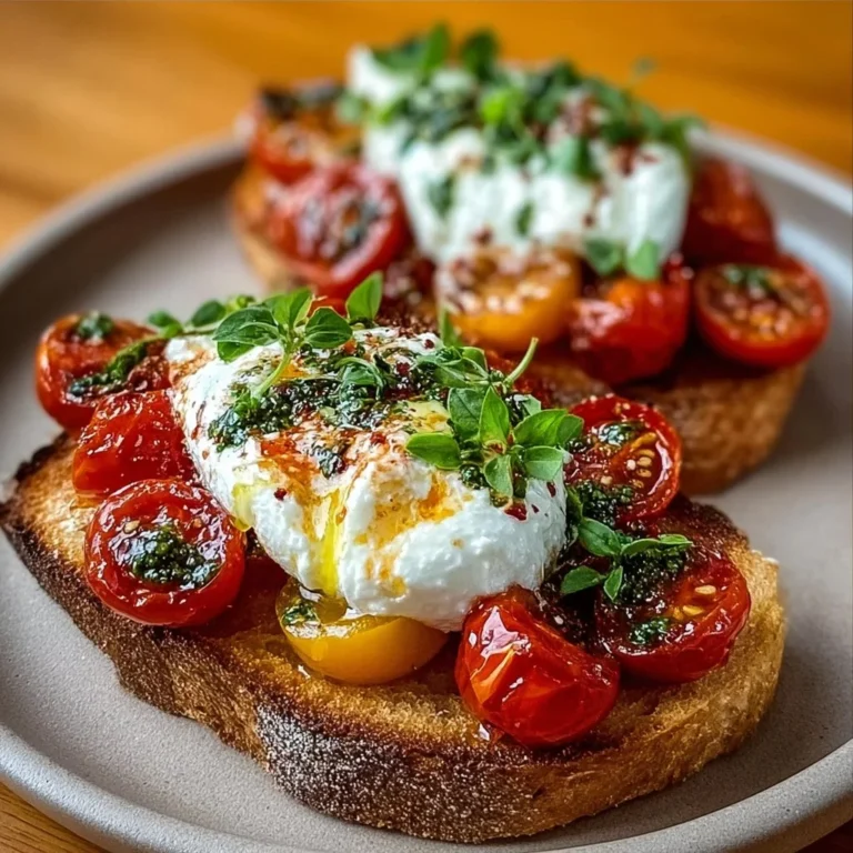 Burrata Bruschetta Rezept mit frischen Zutaten auf einer Holzplatte
