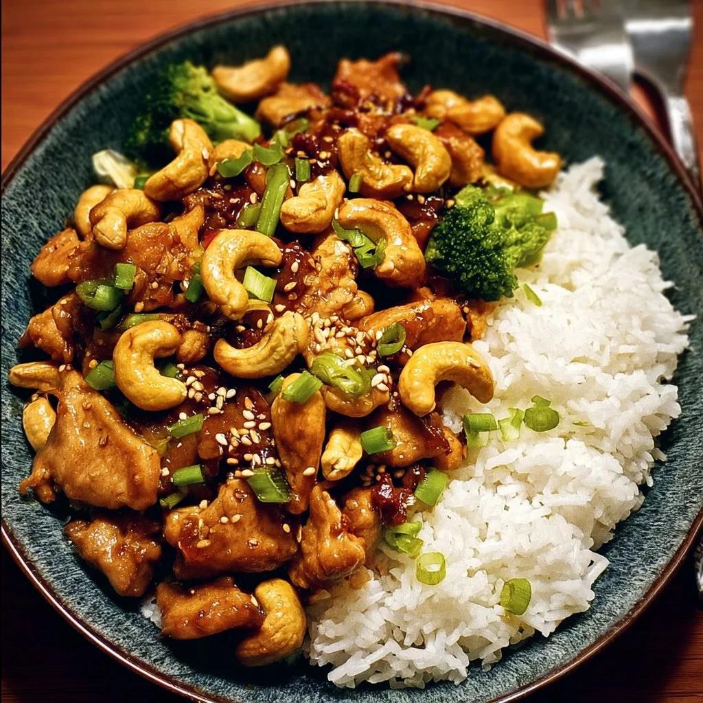 Leckeres Cashew-Hühnchen mit Cashewkernen und aromatischen Gewürzen