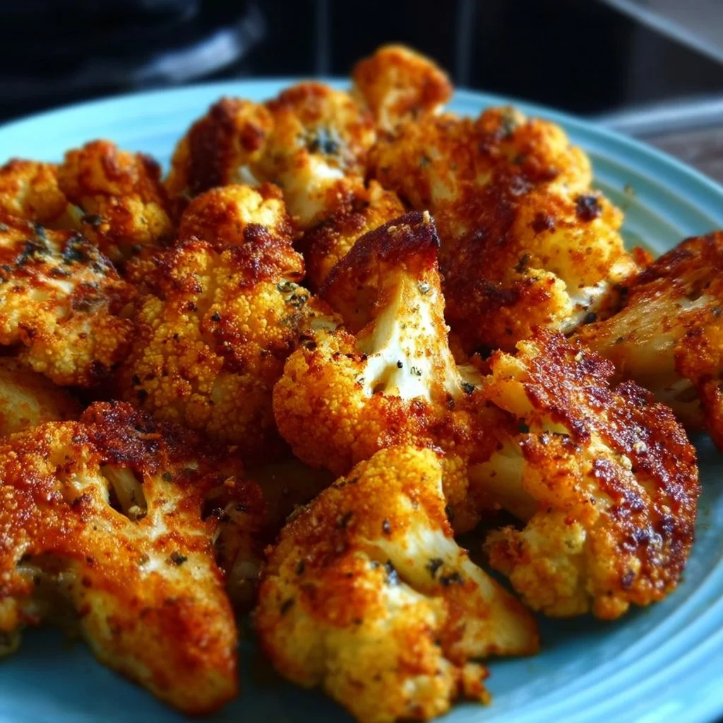 Knuspriger Blumenkohl aus dem Ofen auf einem Teller angerichtet