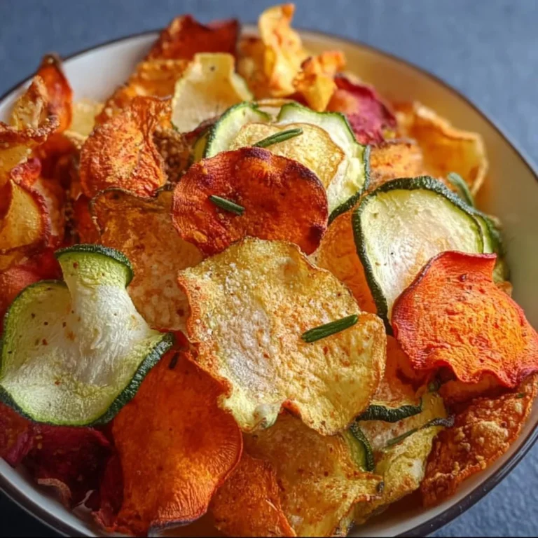 Knusprige Gemüsechips aus der Heißluftfritteuse auf einem Teller.