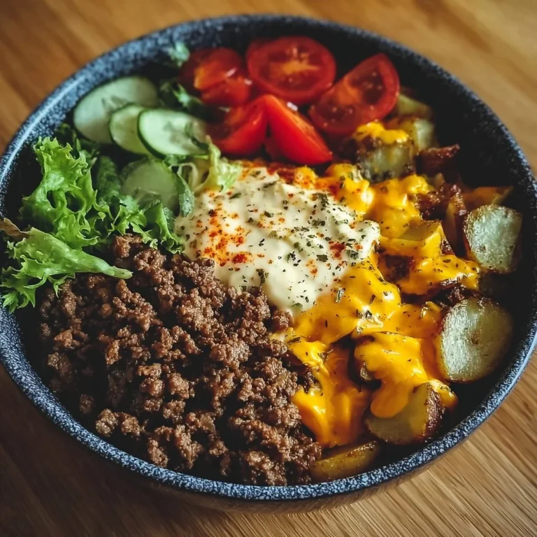 Gesunde Burger Bowl mit frischen Zutaten für eine schnelle Mahlzeit