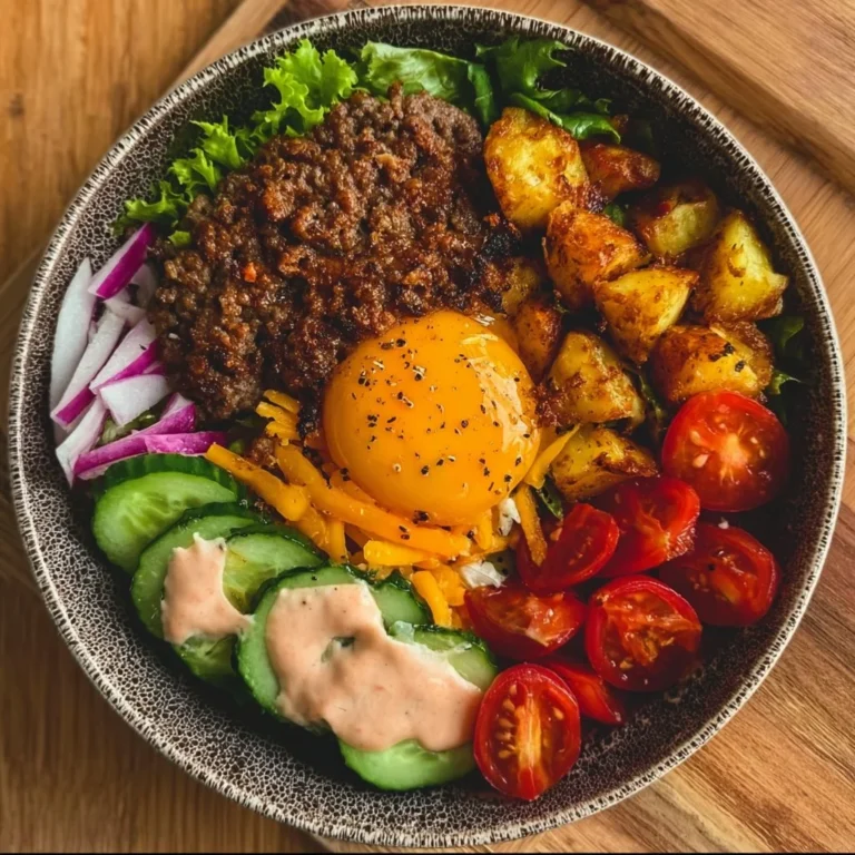 Gesunde Burger Schüssel mit frischen Zutaten und buntem Gemüse