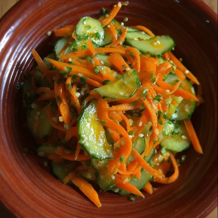 Gurkensalat mit Karotten auf einem Teller als gesunde Beilage.