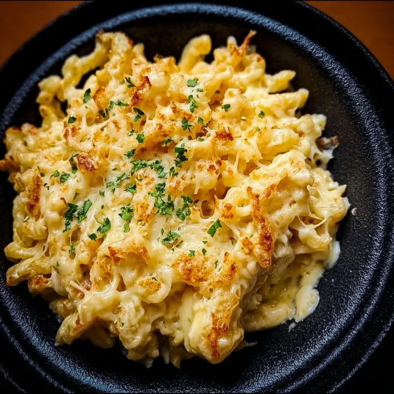 Käsespätzle aus der Heißluftfritteuse auf einem Teller serviert