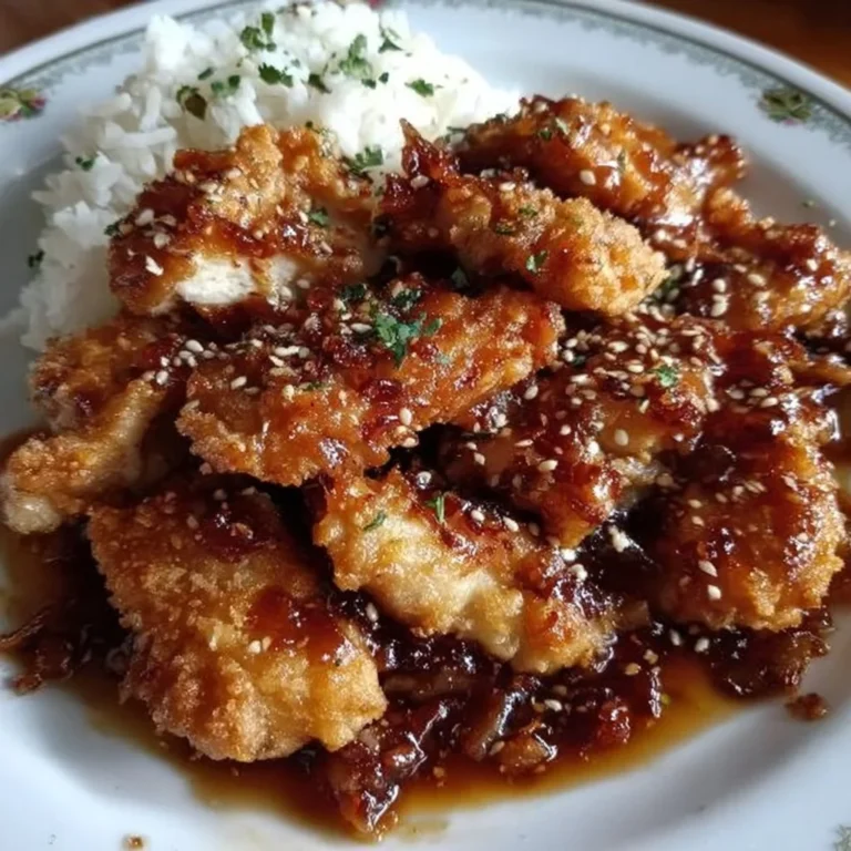 Knuspriges Hühnchen in süß-würziger Honig-Knoblauch-Sauce auf einem Teller