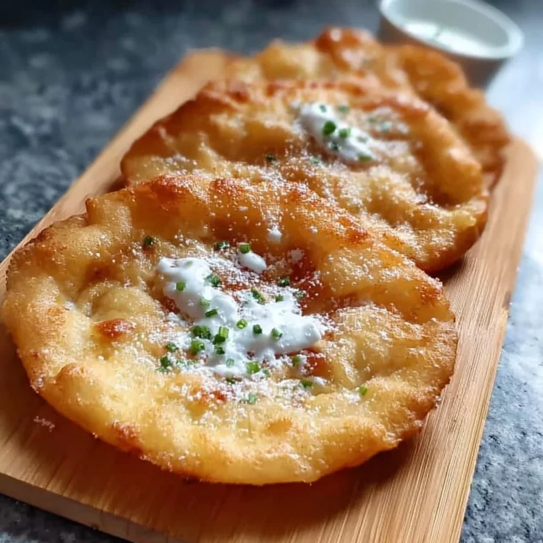 Langos aus der Heißluftfritteuse, goldbraun und knusprig serviert.