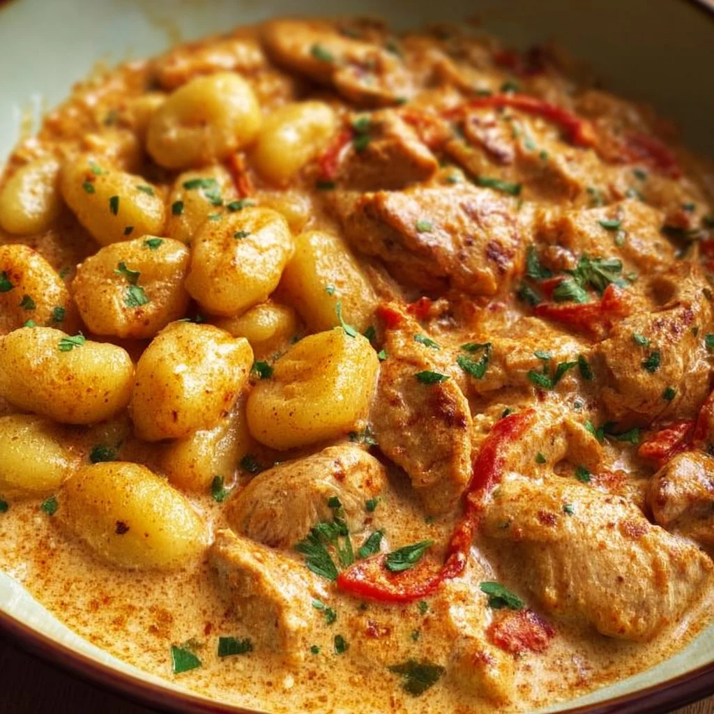 Paprika-Sahne-Hähnchen mit Gnocchi