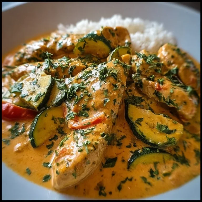 Leckeres Paprika-Zucchini-Hähnchen mit cremiger Sahne-Sauce