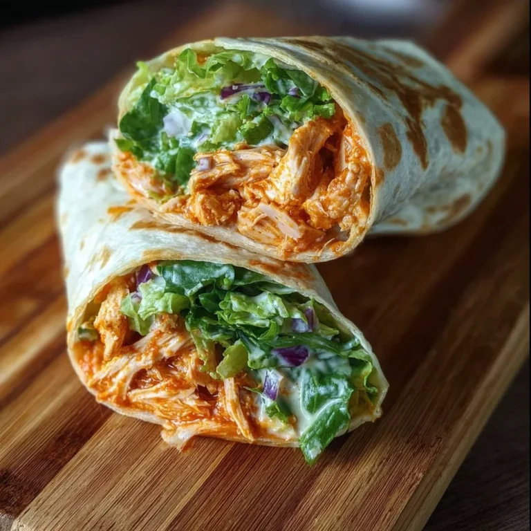 Buffalo-Hühnchen-Wraps auf einem Teller, garniert mit frischem Gemüse.