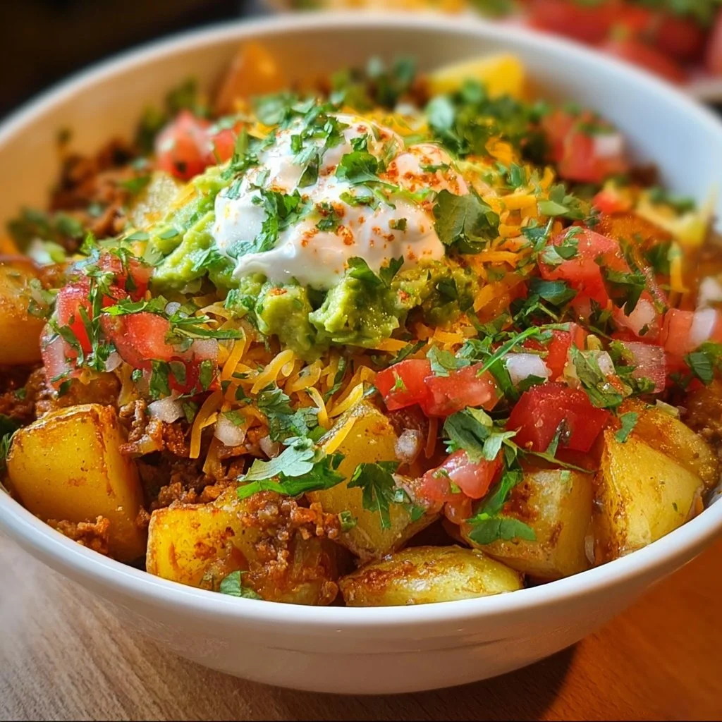 Schnelle Kartoffel Taco Bowl für Meal Prep mit frischen Zutaten und Gewürzen