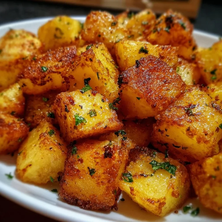 Knusprige Kartoffelwürfel aus dem Airfryer auf einem Teller serviert