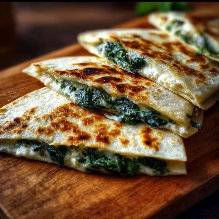 Leckere Spinat-Feta-Quesadillas auf einem Teller serviert.